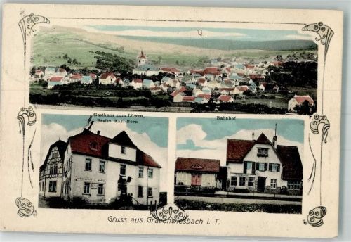 Grävenwiesbach 1911 Bahnhof Gasthaus zum Löwen Stempel AK-Archiv Deusing
