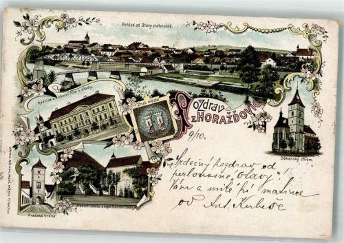 Horazdovice Horaschdowitz 1899 Lithographie Kirche Rathaus