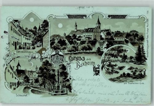Buxheim 1903 Gräfliches Bräuhaus Schloßhof Buxheimer See Wappen Mondschein