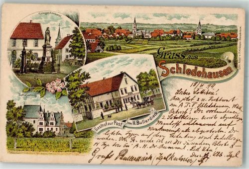 Schledehausen 1899 Kriegerdenkmal Gasthaus zur Post Schelenburg Erh. II-Abschürfung