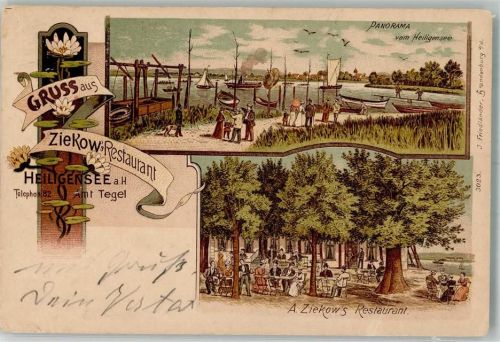 Heiligensee 1902 Lithographie Gasthaus Ziekow Gasthausgarten Heiligensee