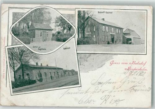 Bordesholm 1902 Gasthaus Bustorff Garten Kegelbahn Bahnhof Bahnpost Hamburg-Kiel Zg. 31
