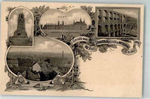 08491 O9804 Netzschkau 1904 - 8. Sängerbundesfest 1904 Sängerfesthalle Göltzschtalbrücke Kuhberg Markturm Wappen