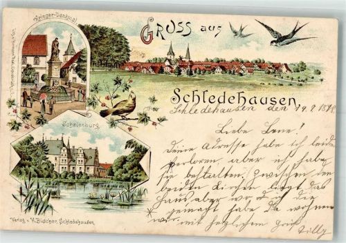 Schledehausen 1898 Schwalben Kriegerdenkmal Schelenburg Burgteich Seerosen