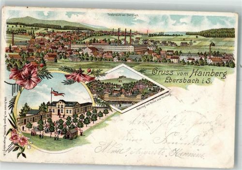 Ebersbach 1903 Gasthaus Hainberg Bahnpost Dresden-Zittau Zg. 641
