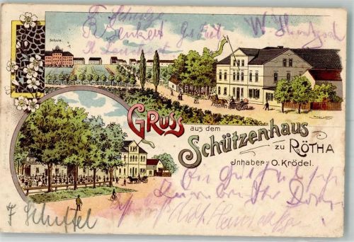 Rötha 1907 Lithographie Gasthaus Schützenhaus Gartenwirtschaft