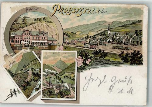 07330 O6805 Probstzella 1899 Lithographie Bahnhof Schloss Lauenstein Der Falkenstein