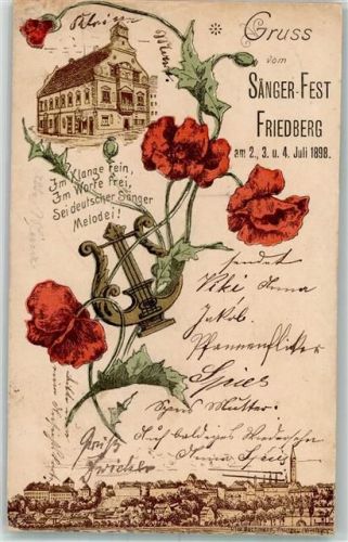 Friedberg 1898 Lithographie Sängerfest 1898 Gasthaus Mohn Lyra Reim