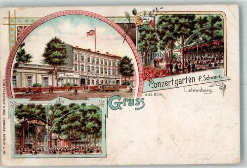 Lichtenberg 1900 Lithographie Gasthaus Etablissement "Concertgarten" Garten