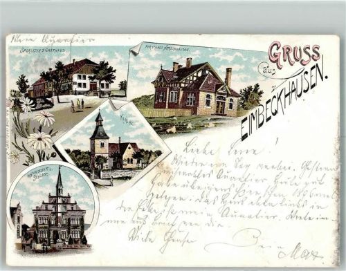 Eimbeckhausen 1900 Lithographie Gasthaus Sporleder Forsthaus Nemschausen Herrschaftl. Schloß
