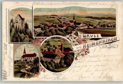 Heimenkirch 1899 Schloss Syrgenstein Kirche Brauerei Posthilfstelle Riedhirsch Taxe Röthenbach b. Lindau