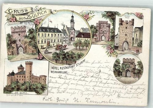 Zülpich 1897 Köln-Tor Die burg Hotel-Gasthaus Stumpf Bach-Tor Münster-Tor Weier-Tor