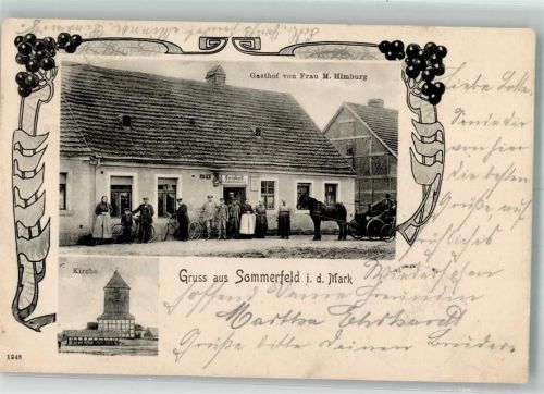 16766 O1421 Sommerfeld b Velten 1907 - Gasthaus v. Frau Himburg Kirche Fahrrad
