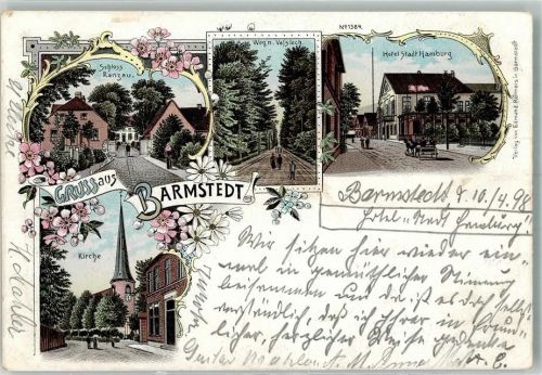25355 W2202 Barmstedt 1898 Lithographie Schloß Ranzau Hotel Stadt Hamburg Waldweg