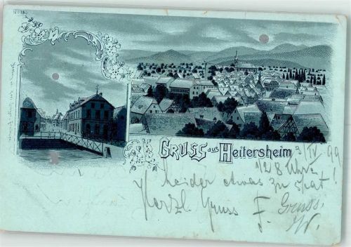 Heitersheim 1899 Lithographie Mondschein Gasthaus