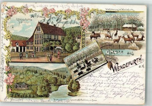 Wendefurth 1900 Lithographie Hotel Grasshoff Wildfütterung Bode