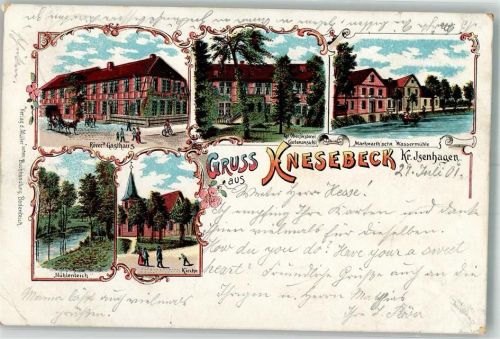 29378 W3120 Knesebeck 1901 Gebrauchsspuren Lithographie Mühlenteich Gasthaus Röver Kgl. Oberförsterei Wassermühle Markwarth