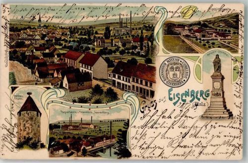 67304 W6719 Eisenberg Pfalz 1903 Lithographie Kriegerdenkmal Papierfabrik u. Tonwerk Sonnenberg