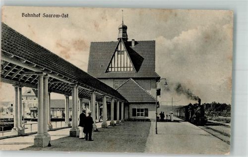15526 O1241 Bad Saarow Foto AK Bahnhof Saarow-Süd Bahnsteig Dampfpersonenzug Stauchung