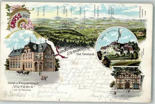 32699 W4923 Linderhofe 1898 Lithographie Bahnpost Hameln Lage Zug 323 23.5.98 Hotel Victoria
