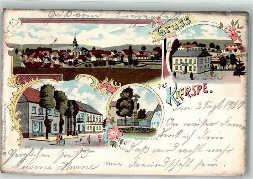 Kierspe 1900 Hotel Plate Kriegerdenkmal Berliner Hof