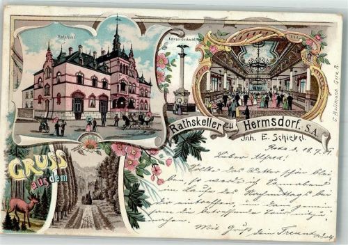 Hermsdorf 1901 Kriegerdenkmal Rathaus Gasthaus Ratskeller