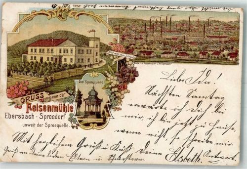Ebersbach 1899 Lithographie Spreequelle Gasthaus Felsenmühle Fabriken