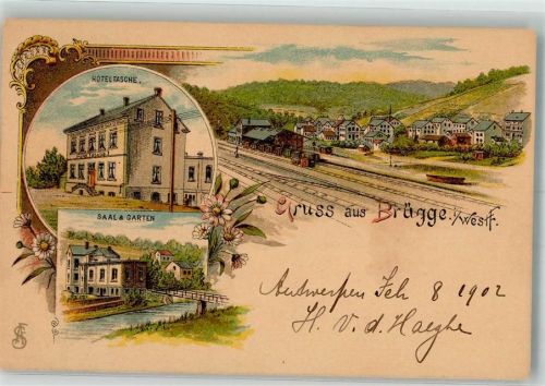 Brügge 1902 Hotel Tasche Bahnhof Eisenbahn