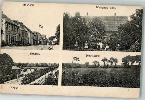 Horst 1908 Bahnhof Am Markt Wirtschafts-Garten Blumenwiese Bahnpost Hamburg Zg. 553