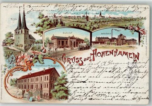 31249 W3156 Hohenhameln 1901 Gebrauchsspuren Lithographie Bahnhof Zuckerfabrik Geschäftshaus Steinbrück St. Laurentius-Kirche