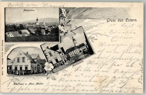 Eslarn 1905 Marktplatz Pfarrkirche Maria Himmelfahrt Kaufhaus Müller