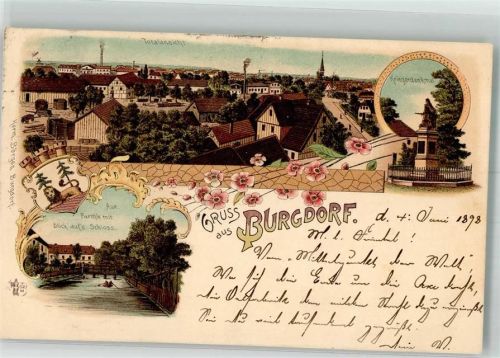 Burgdorf 1898 Blick auf`s Schloss Kriegerdenkmal