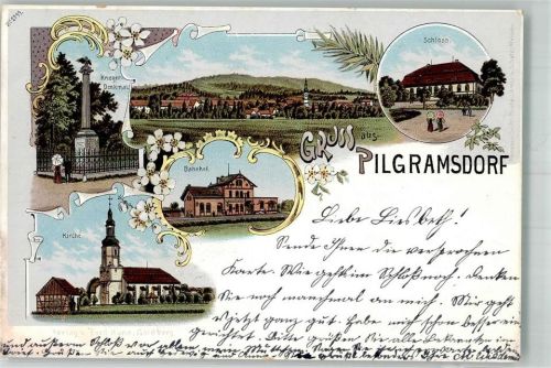 Mehlsack 1901 Bahnpost Löwenberg 22.4.01 Pilgramsdorf Bahnhof Kriegerdenkmal