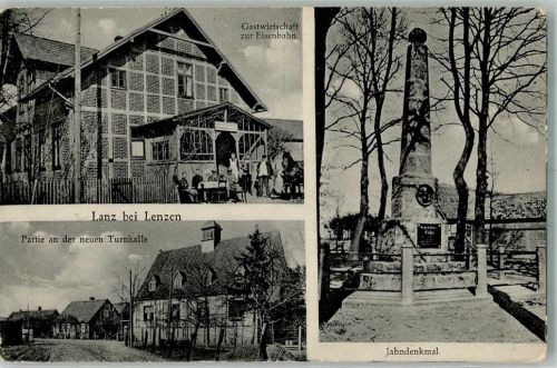 Lenzen Bahnpost Zug 224 12.8.28 Neue Turnhalle Jahndenkmal Gasthaus zur Eisenbahn