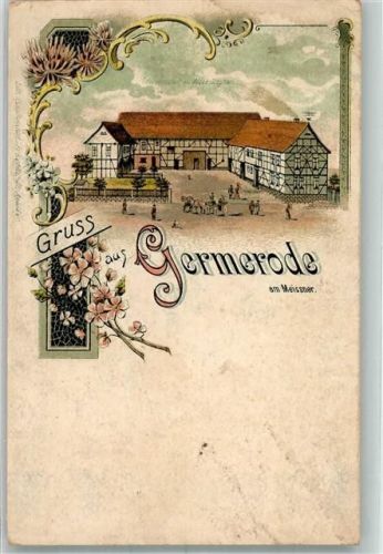 37290 W3447 Germerode Gebrauchsspuren Lithographie Bauernhof