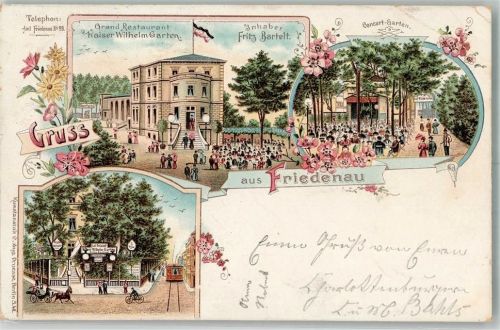Friedenau 1900 Lithographie Gasthaus Kaiser Wilhelm-Garten Konzert-Garten