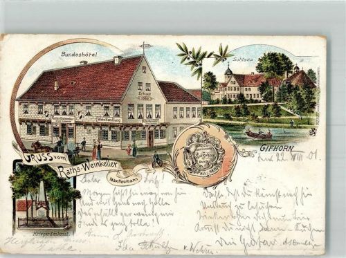 Gifhorn 1901 Bundeshotel Gasthaus Raths Winkeller Kriegerdenkmal