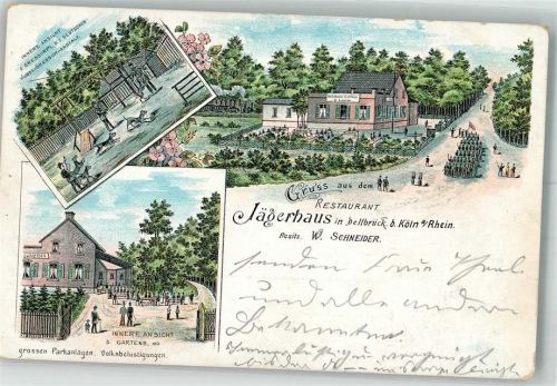 50667 W5000 Köln Dellbrück 905 Lithographie Gasthaus Jägerhaus Deutsche Hunde Dressur Anstalt