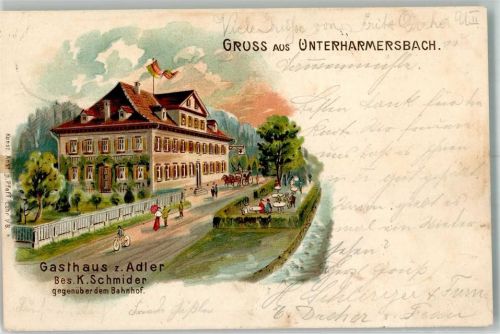 77736 W7615 Unterharmersbach 1904 Lithographie Gasthaus Adler