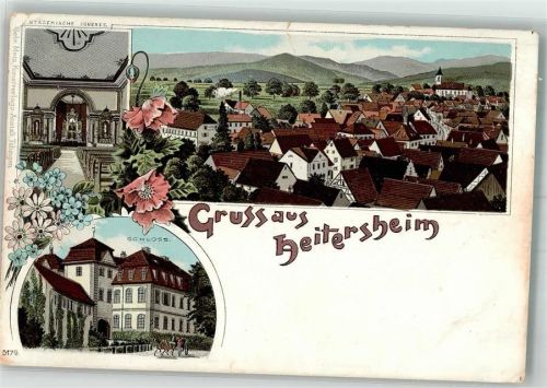 Heitersheim Lithographie Schloß Heitersheim Stadtkirchen- Innenansicht