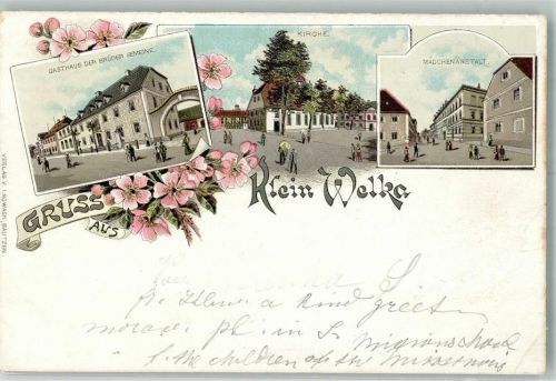 Kleinwelka Lithographie Gasthaus der Brüder Gemeine Kirche Mädchenanstalt
