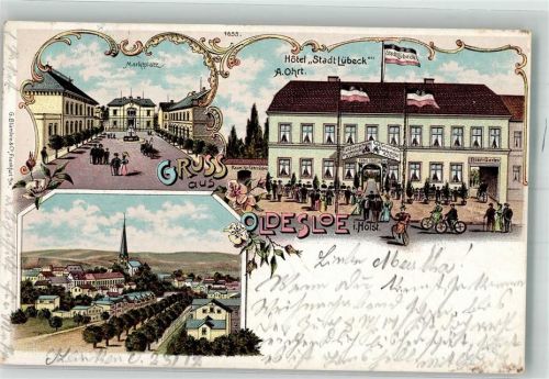 23843 W2060 Bad Oldesloe 1898 Lithographie Marktplatz Hotel Stadt Lübeck