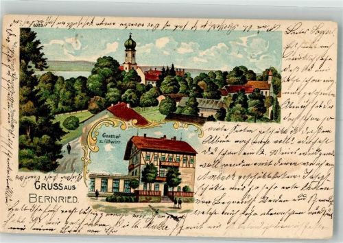 82347 W8139 Bernried , Starnberger See 1902 Lithographie Gasthaus z. Altwirt