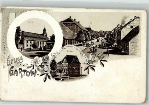 29471 W3136 Gartow , Elbe Lithographie Kirche Postamt