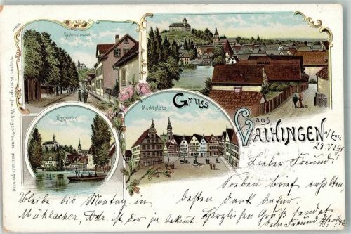 71665 W7143 Vaihingen an der Enz 1898 Lithographie Grabenstraße Marktplatz