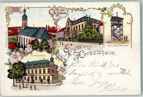 79336 W7834 Herbolzheim , Breisgau Lithographie Turm a.d. Kahlenberg Villa Schindler