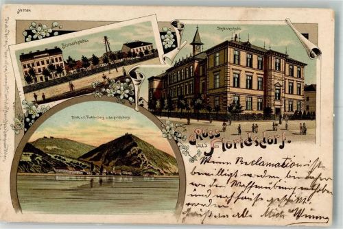 1210 Wien 21. Bezirk, Floridsdorf 1901 Lithographie Bismarckplatz Stefanieschule