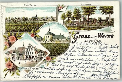 Werne 1896 Rathaus Kriegerdenkmal Klosterkirche Bad Werne