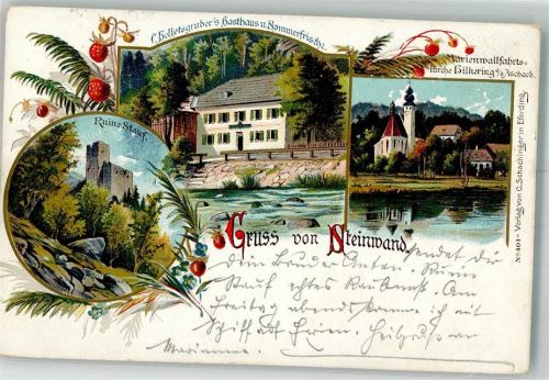 4081 Steinwand 1900 Lithographie Ruine Stauf Marienwallfahrtskirch
