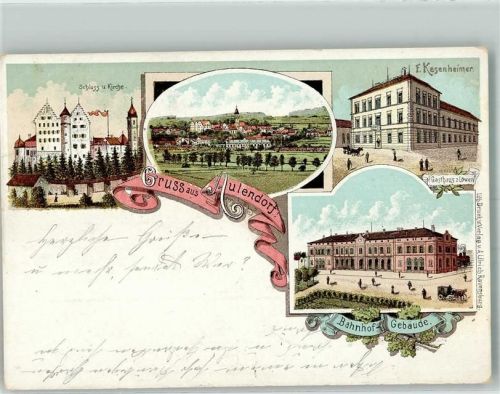 Aulendorf 1899 Schloß Kirche Gasthaus zum Löwen Bahnhof